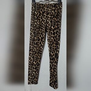 Elegant Brown Leopard Print Leggings for Women, Stretchy Slim Fit Pants Size XL